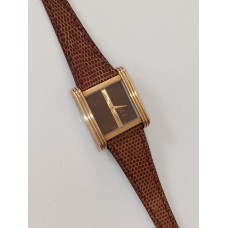 VINTAGE Christian Dior γυναικείο ρολόι με επίχρυσο καντράν και καφέ δερμάτινο λουράκι (VIN17)